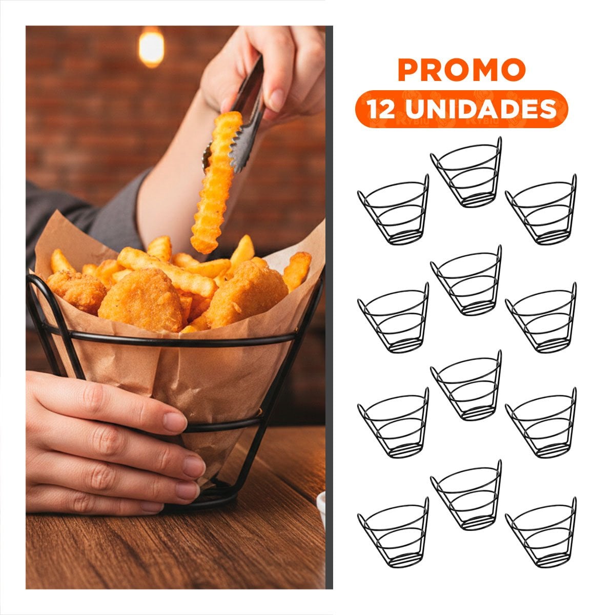 PACK12 REJILLA PARA FREIR EN FORMA DE CONO EN COLOR NEGRO PARA COCINA PROFESIONAL - 1