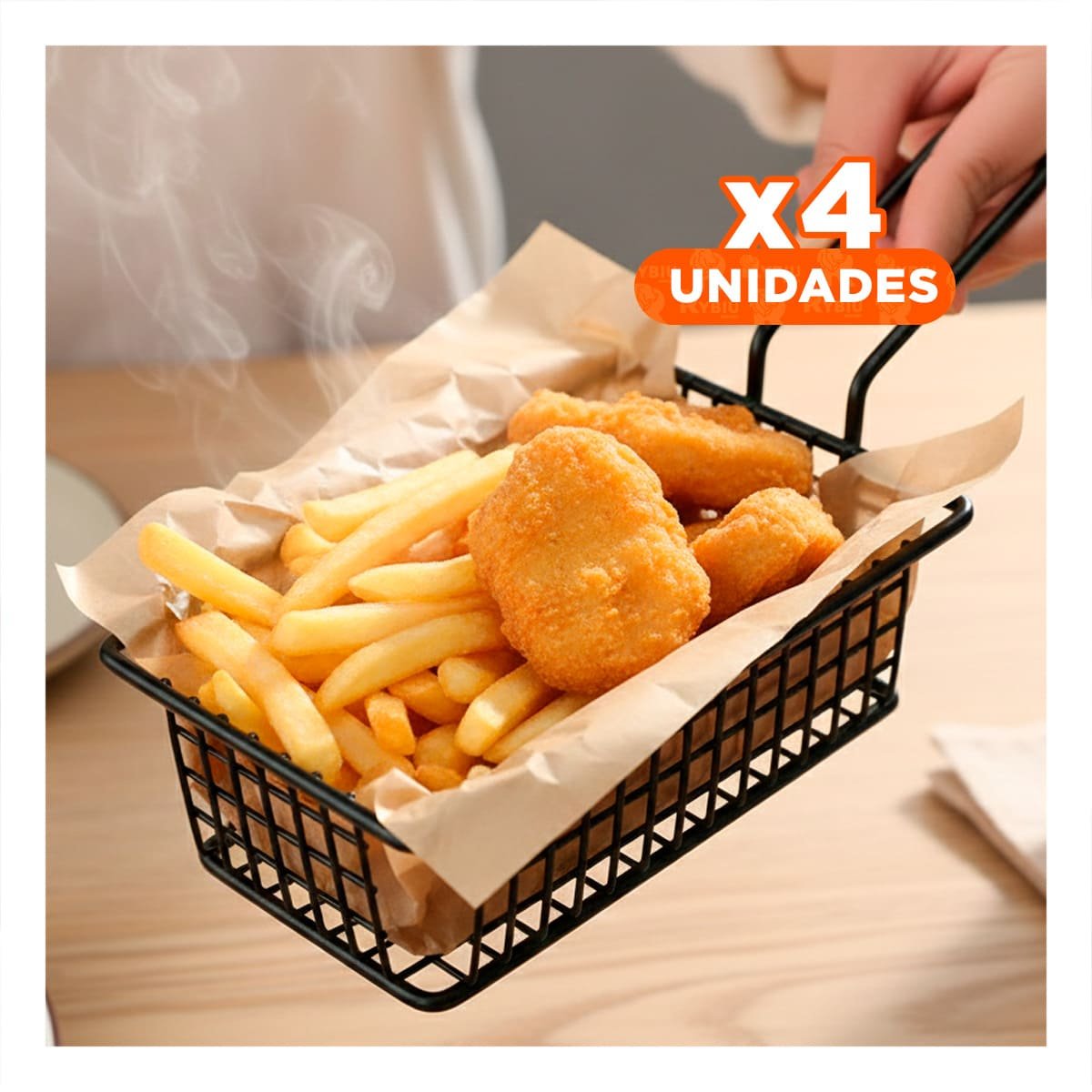 PACK4 CESTA PARA FREIR RECTANGULAR NEGRO CON ASA LARGA PARA COCINA FUNCIONAL YPAPEL REGALO - 1