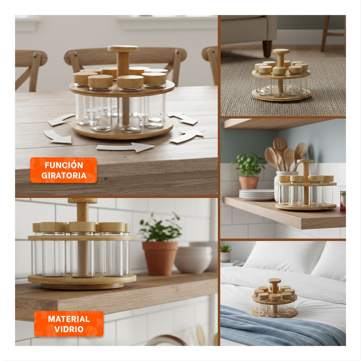 PACK2 SOPORTE CON 8 FRASCOS PARA MANTENER CONDIMENTOS A MANO YPAPEL REGALO - 3