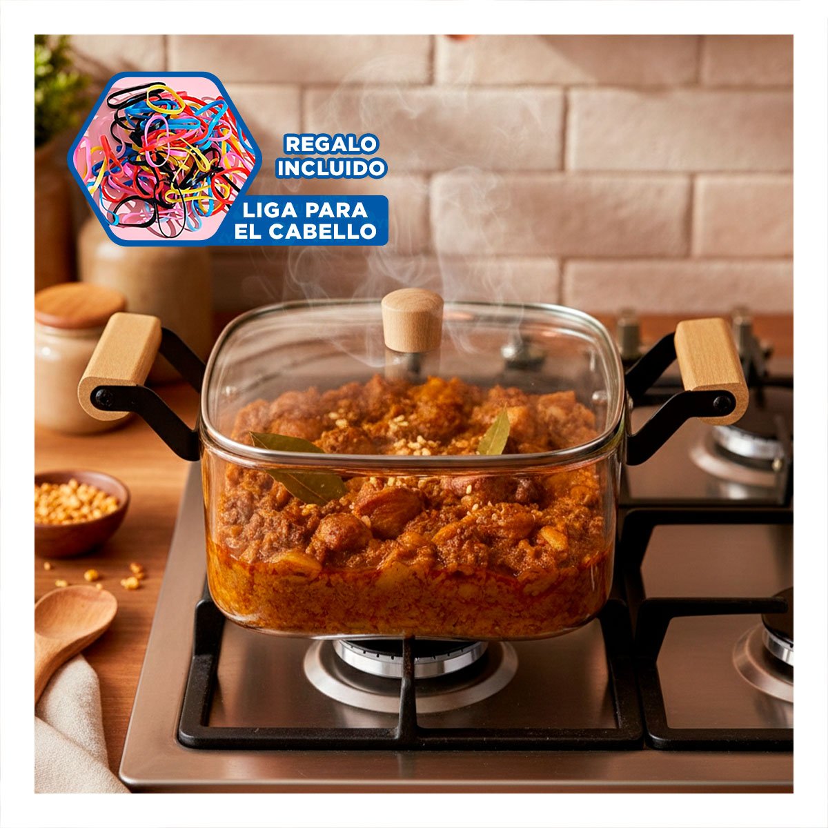 OLLA AMPLIA PARA SOPAS CON TAPA DE BOROSILICATO 3500ML TRANSPARENTE YLIGAS REGALO - 2