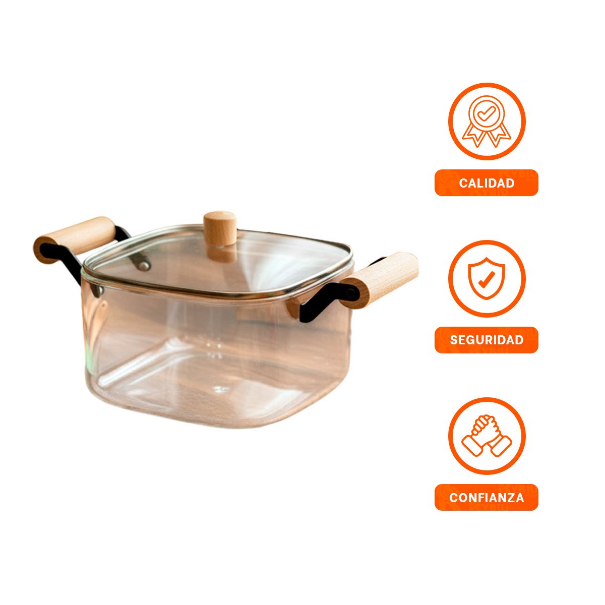 OLLA DE COCINA EN VIDRIO CON TAPA Y MANGO DE MADERA 3500ML TRANSPARENTE YPAPEL REGALO - 5
