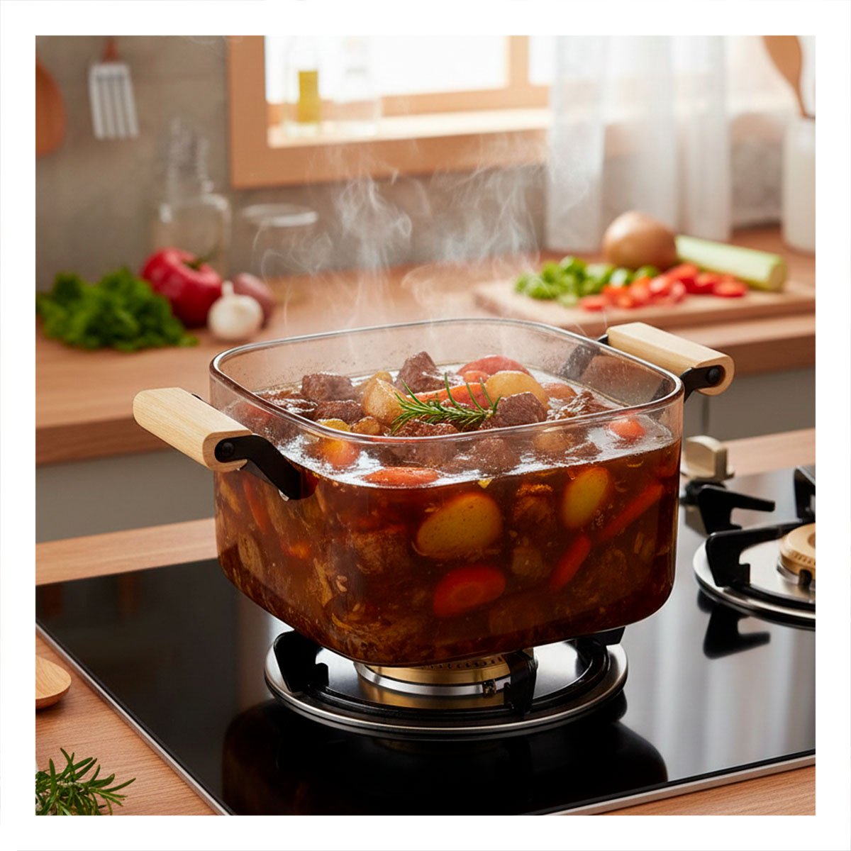 PACK2 CACEROLA RESISTENTE AL CALOR CON ASA DE MADERA 3500ML TRANSPARENTE YREGALO STICKER - 5