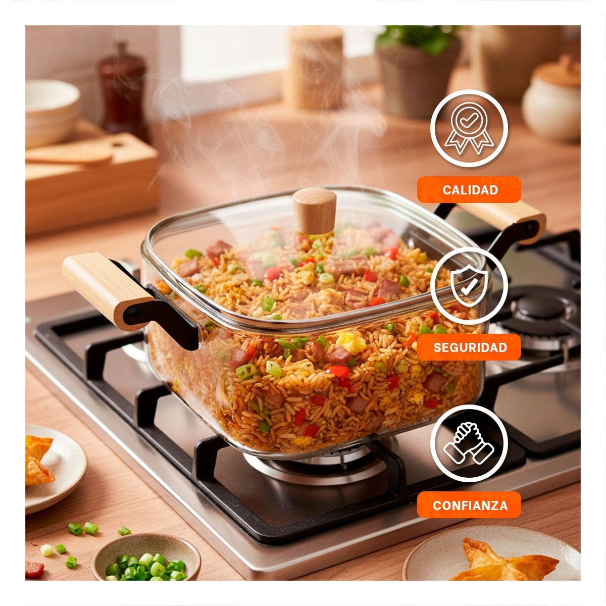 OLLA MODERNA DE VIDRIO PARA COCINA 3500ML TRANSPARENTE YPOST IT - 5