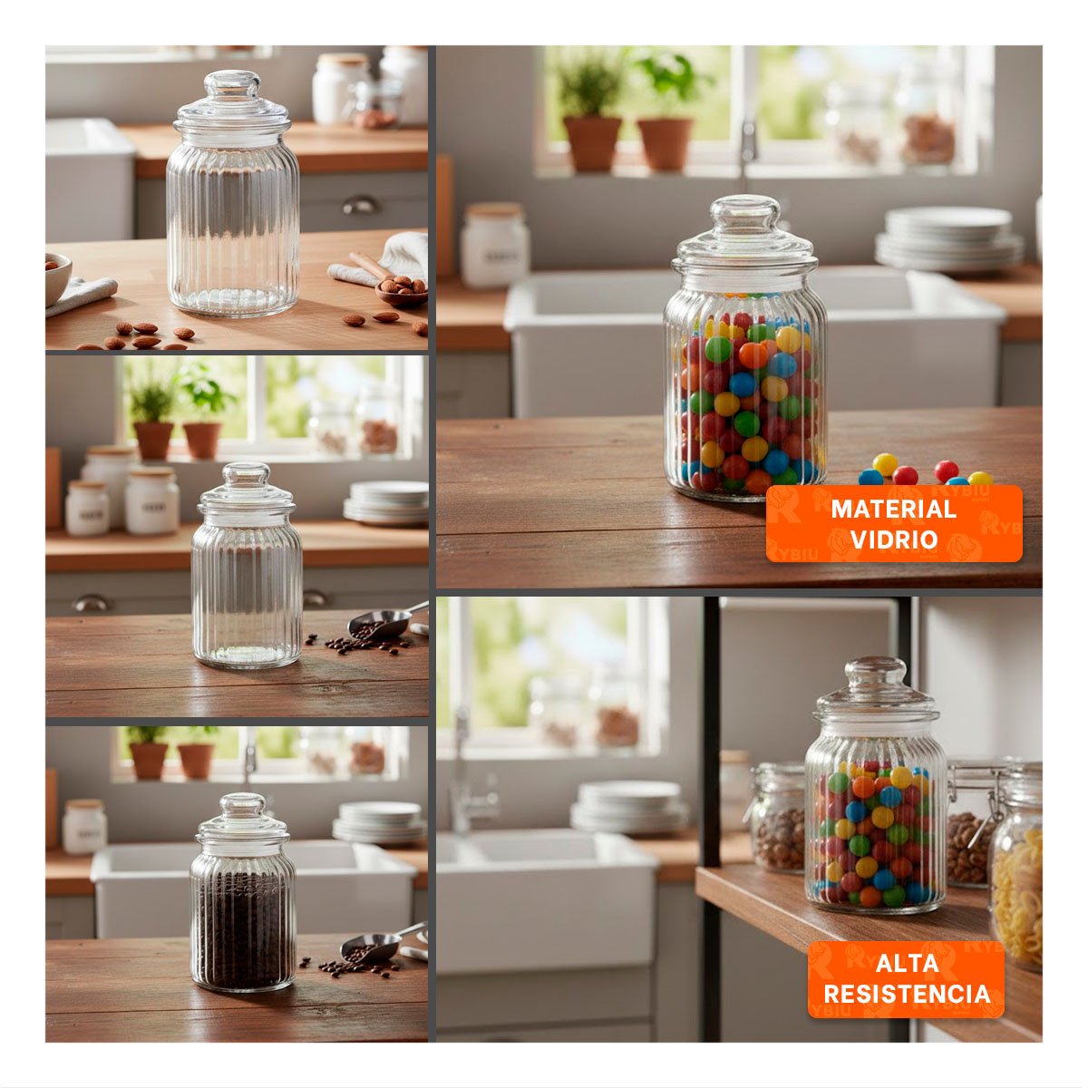 PACK4 FRASCO DE VIDRIO 1020ML TRANSPARENTE A RAYAS DE GRAN DISEÑO PARA TE YREGALO STICKER - 2
