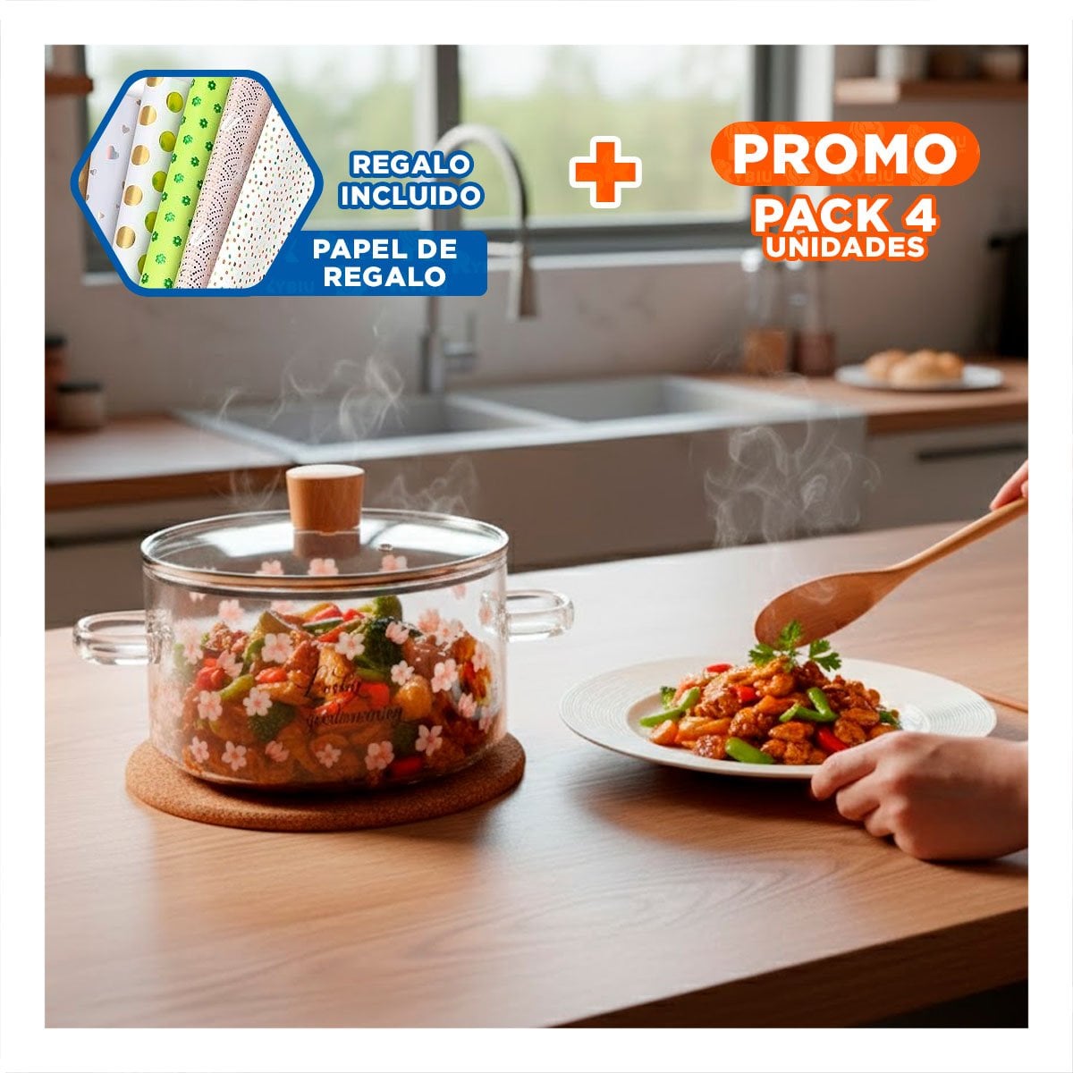 PACK4 CONTENEDOR PRACTICO EN BOROSILICATO PARA USO DIARIO 1,8L TRANSPARENTE Y+PAPEL REGALO - 1