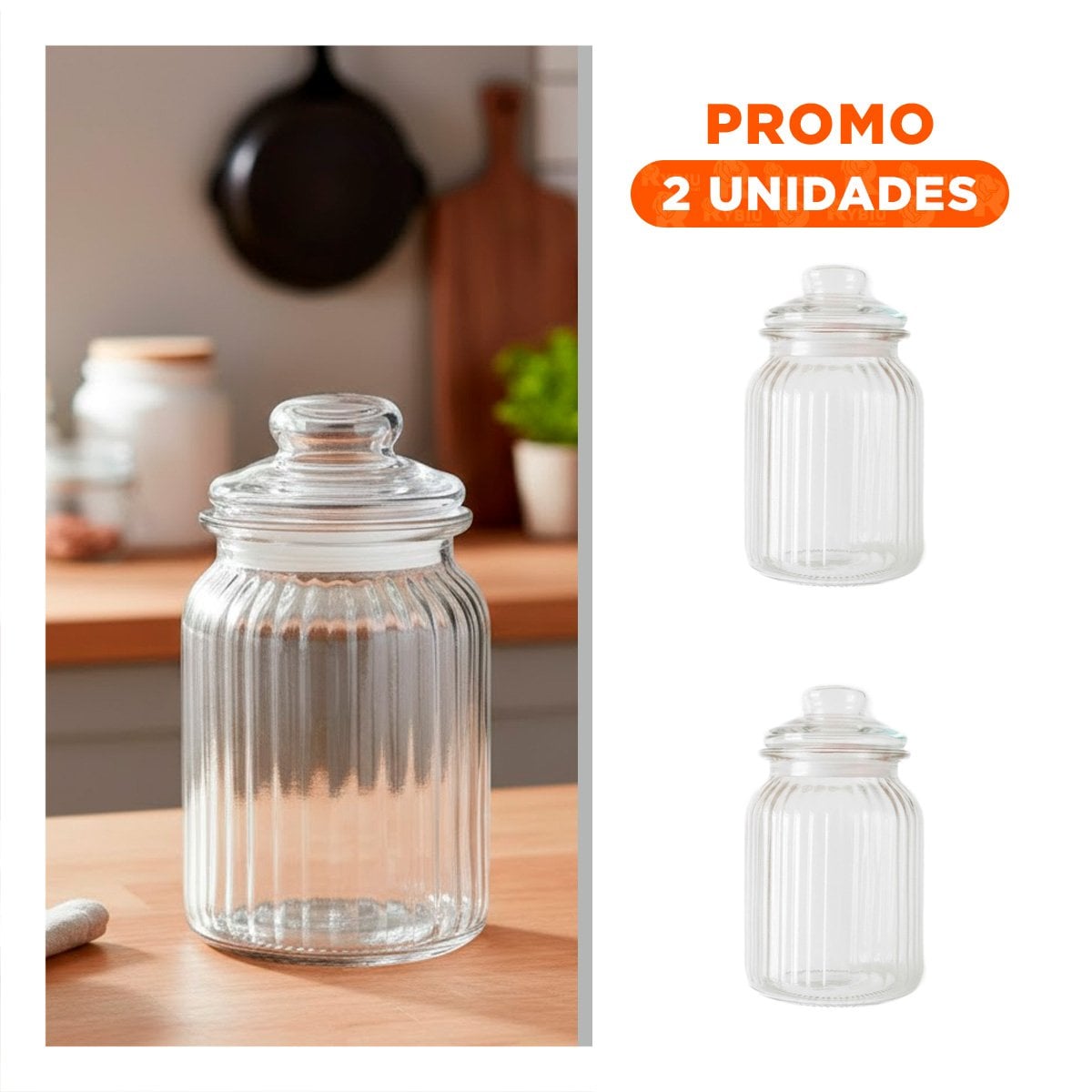 PACK2 ENVASE DE COCINA 1020ML TRANSPARENTE A RAYAS PARA SUS PASTAS DE CASA YREGALO STICKER - 1