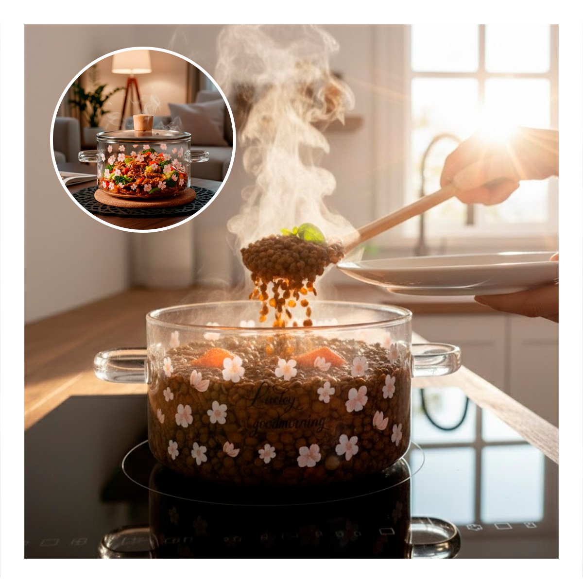 RECIPIENTE MULTIUSO PARA COCCION Y SERVICIO EN MESA 1,8L TRANSPARENTE Y+REGALO STICKER - 5
