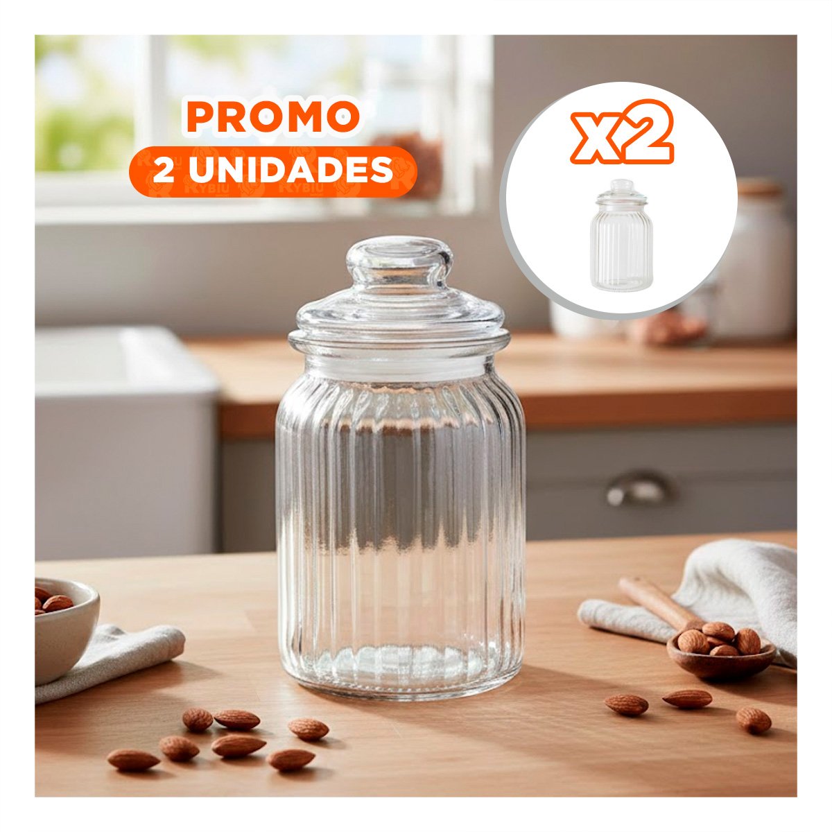PACK2 BOTELLA DE VIDRIO 1020ML TRANSPARENTE CON RAYAS PARA LECHE CON GANA YPAPEL REGALO - 1