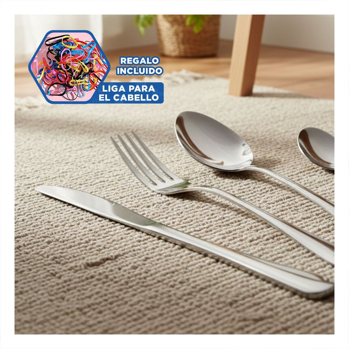 JUEGO MODERNO DE 16 CUBIERTOS PARA SERVICIO DE MESA PLATEADO YLIGAS REGALO - 2