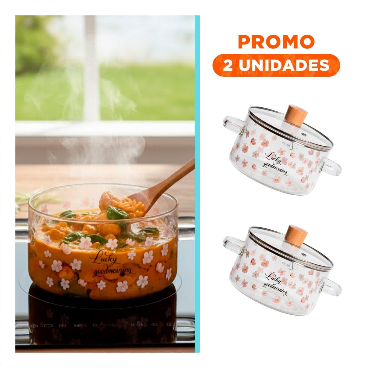PACK2 CONTENEDOR DE VIDRIO 1,8L CON TAPA AJUSTADA Y ASA TRANSPARENTE - 1