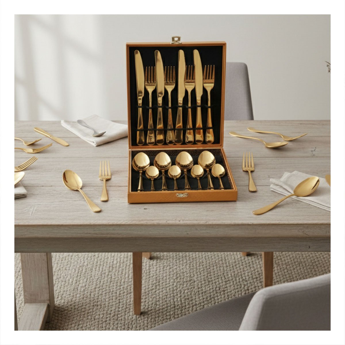 JUEGO PREMIUM 16 CUBIERTOS PARA EVENTOS Y REUNIONES DORADO YLIGAS REGALO - 3