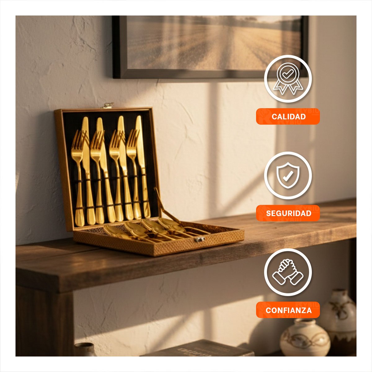 JUEGO HOGAR 16 CUBIERTOS CON DISEÑO SOFISTICADO DORADO YPOST IT - 5