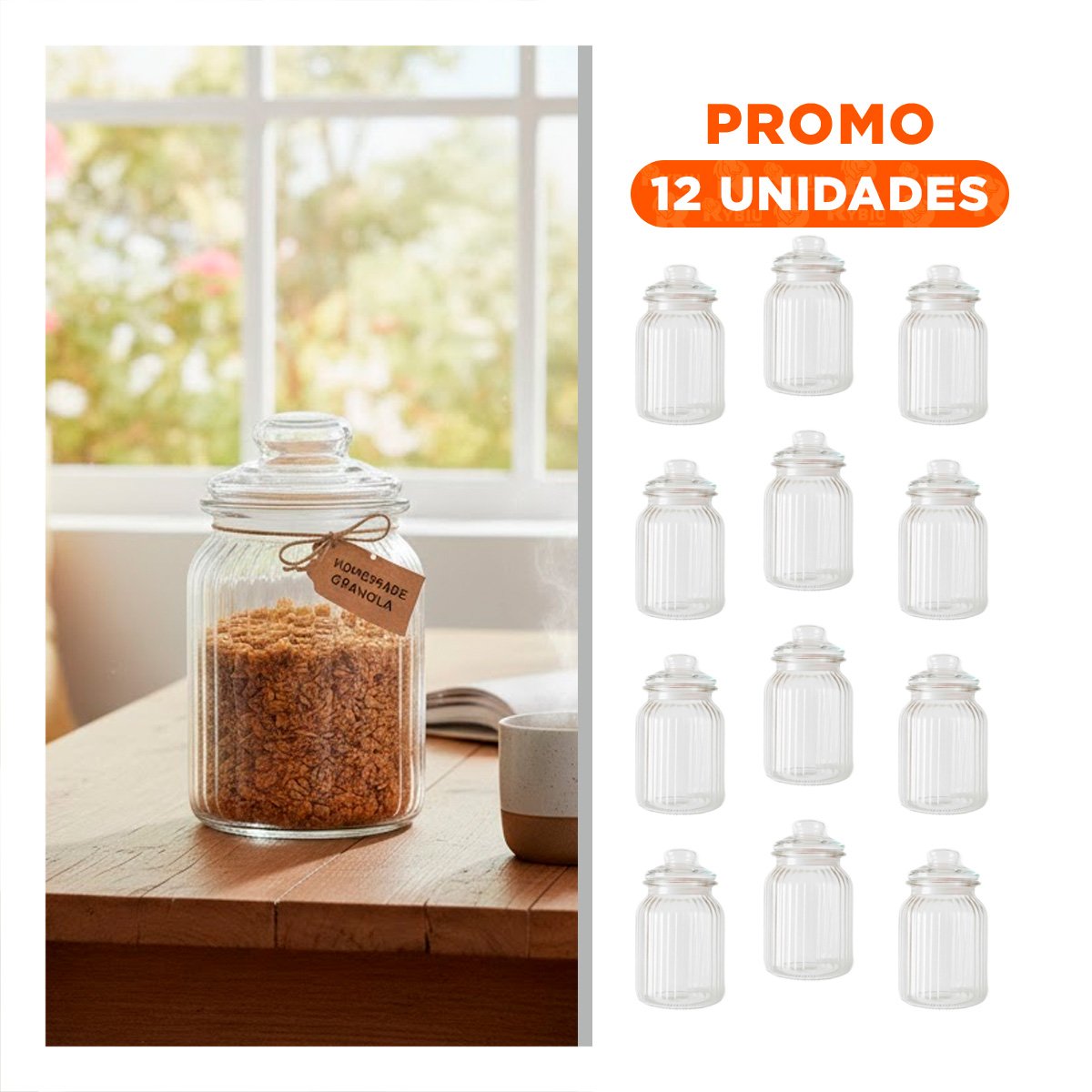 PACK12 RECIPIENTE DE GRANO 1020ML TRANSPARENTE A RAYAS PARA SEMILLAS DE SOL - 1