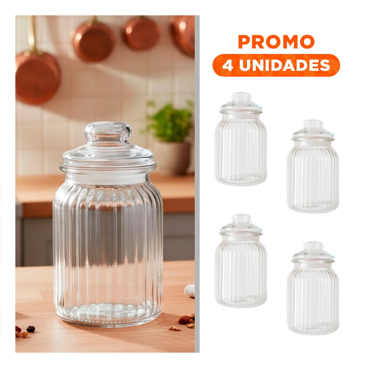 PACK4 CONTENEDOR DE MESA 1020ML TRANSPARENTE A RAYAS PARA LIMONADAS DE LUJO - 1