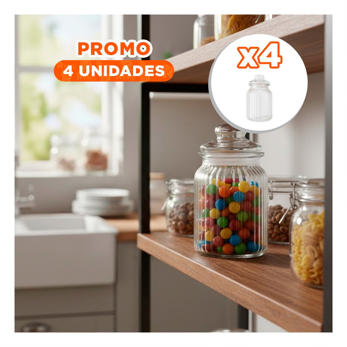 PACK4 RECIPIENTE DE GRANO 1020ML TRANSPARENTE A RAYAS PARA ARROZ DE CALIDAD YPAPEL REGALO - 1