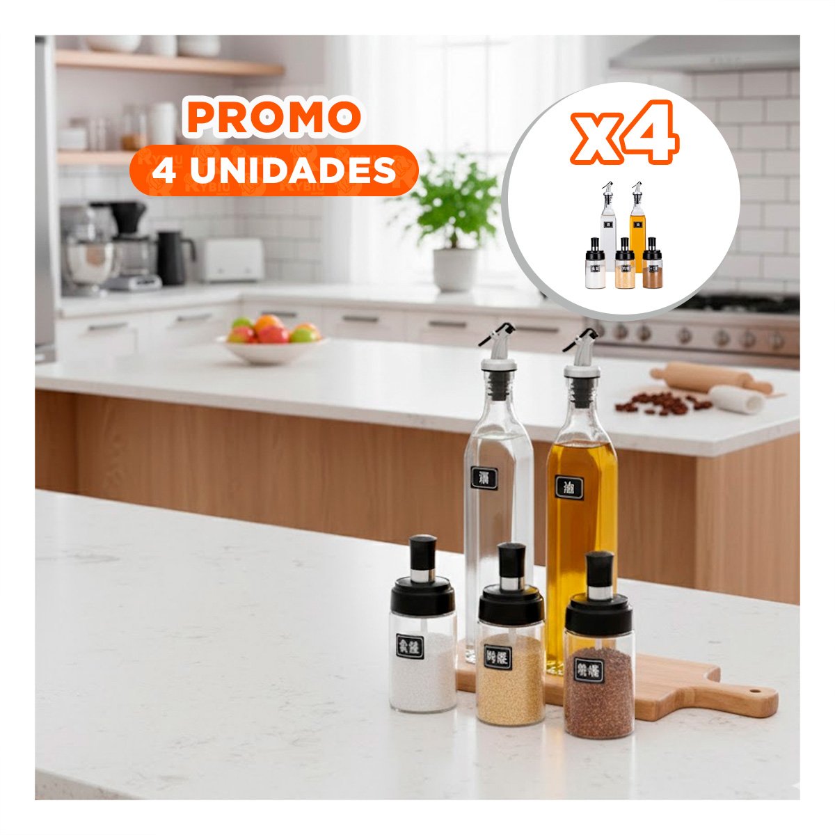 PACK4 SET 3 CONDIMENTEROS Y 2 ACEITEROS DE PICO TRANSPARENTE MESA YREGALO STICKER - 1
