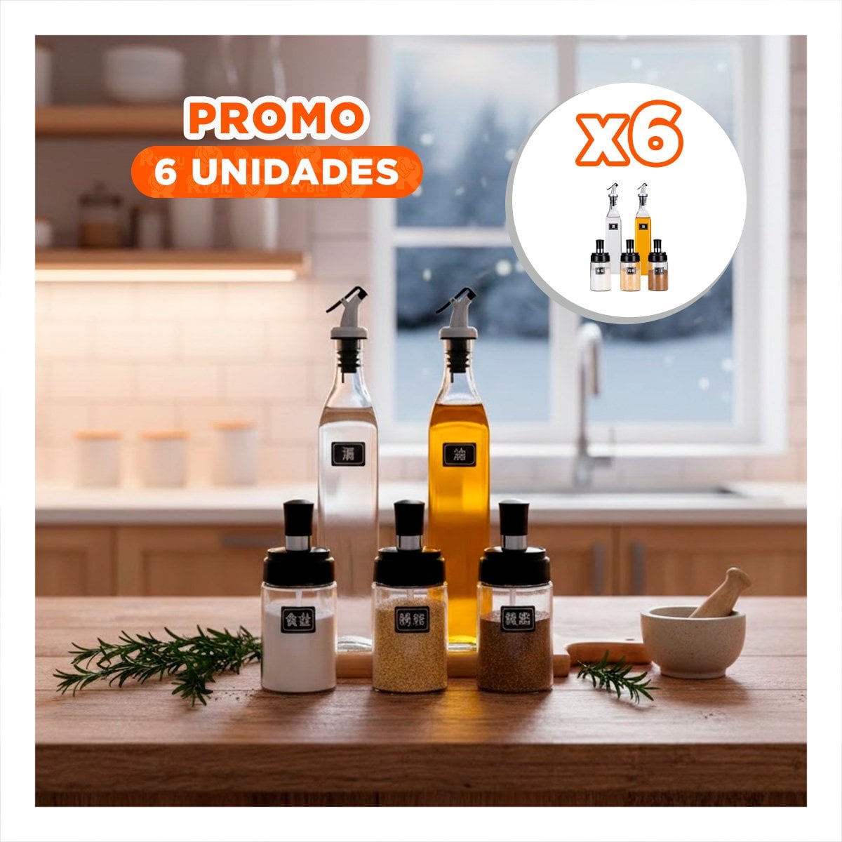 PACK6 JUEGO 3 CONDIMENTEROS Y 2 ACEITEROS DE PICO TRANSPARENTE COCINA YPAPEL REGALO - 1