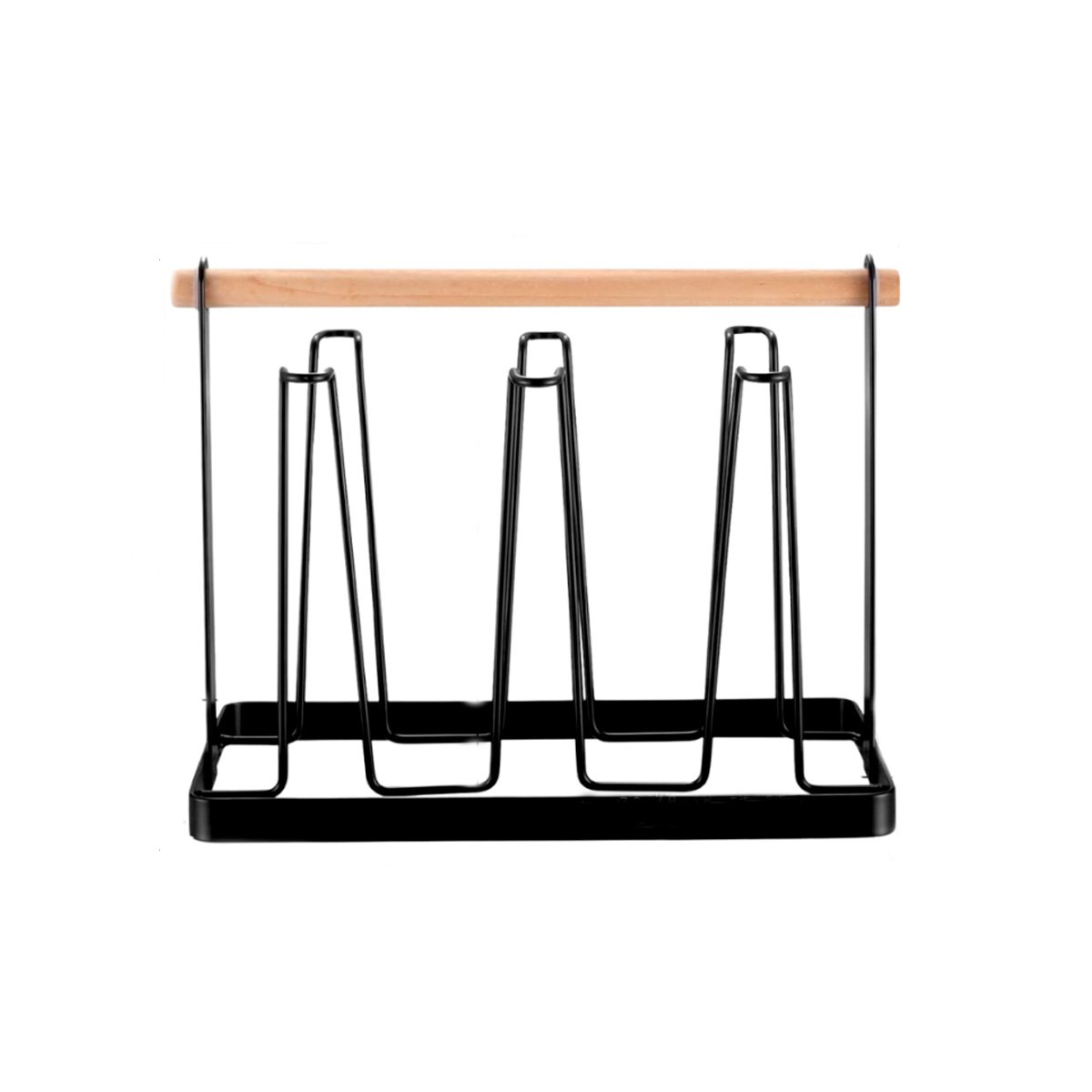 PACK2 SOPORTE DE COCINA PORTA VASOS 6 RAMAS NEGRO CON MANGO MADERA YREGALO STICKER - 2