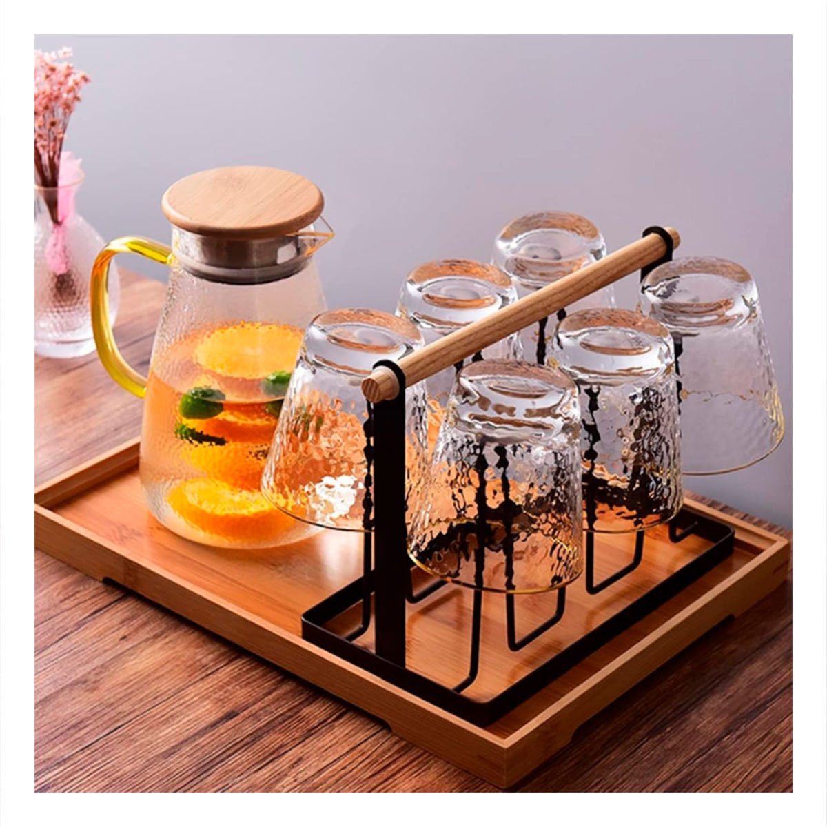 PACK2 SOPORTE DE COCINA PORTA VASOS 6 RAMAS NEGRO CON MANGO MADERA YREGALO STICKER - 3