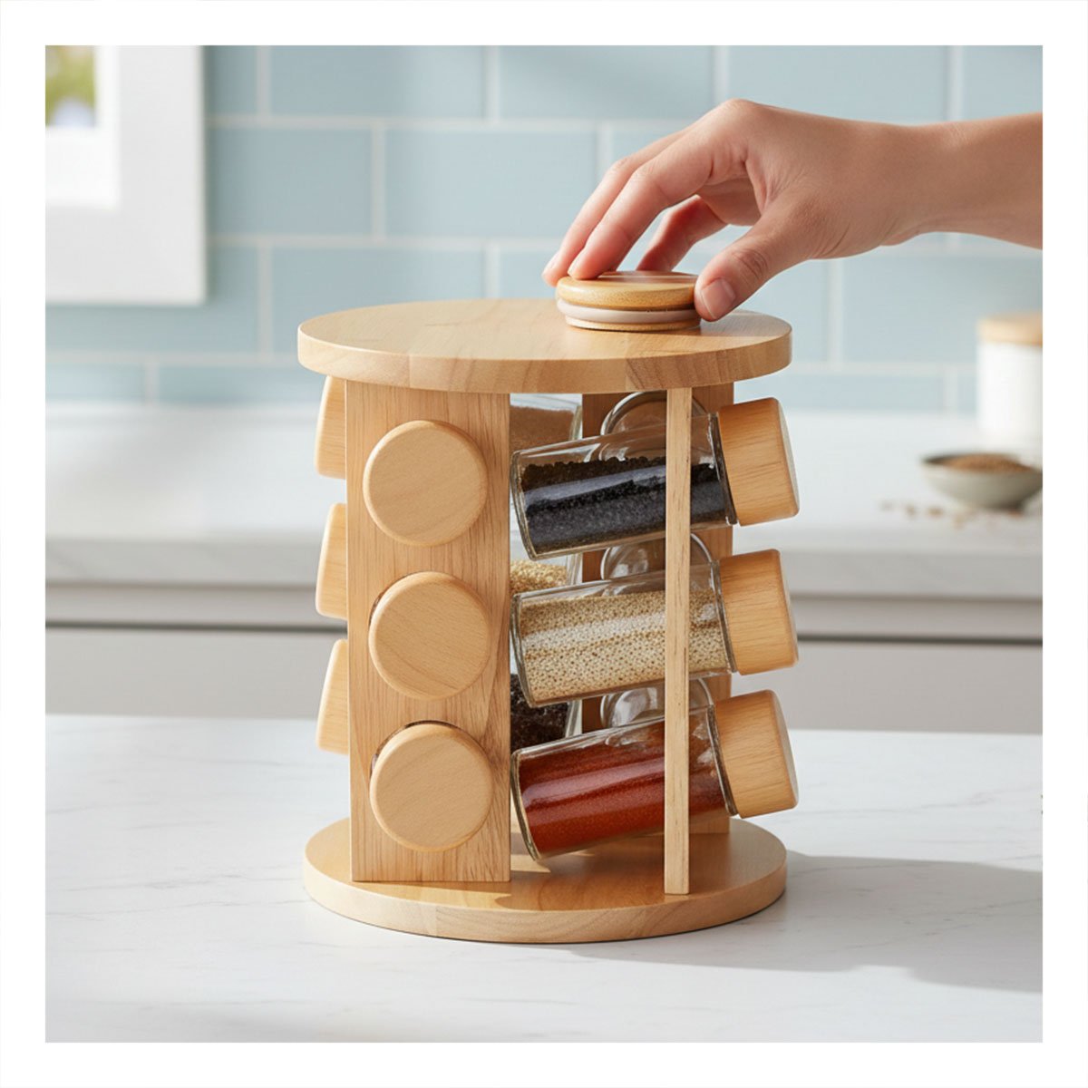 ESPECIERO GIRATORIO 12 FRASCOS DISENO CIRCULAR CON BASE DE MADERA YPOST IT - 3