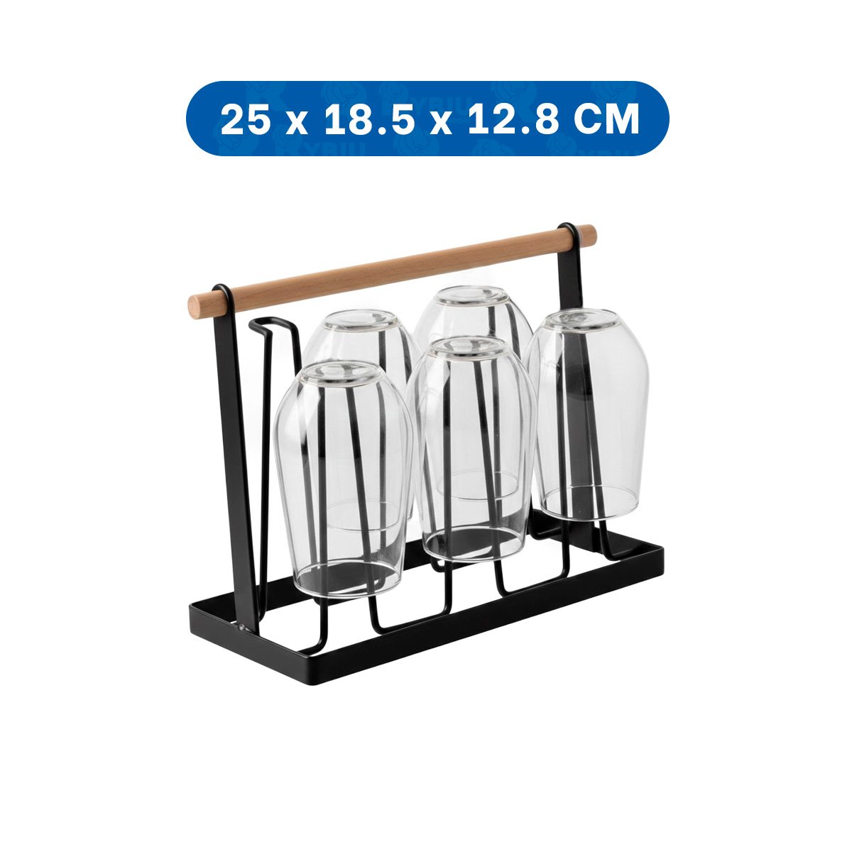 PACK6 SOPORTE PORTA TAZAS METAL NEGRO 6 RAMAS CON MANGO DE MADERA - 4