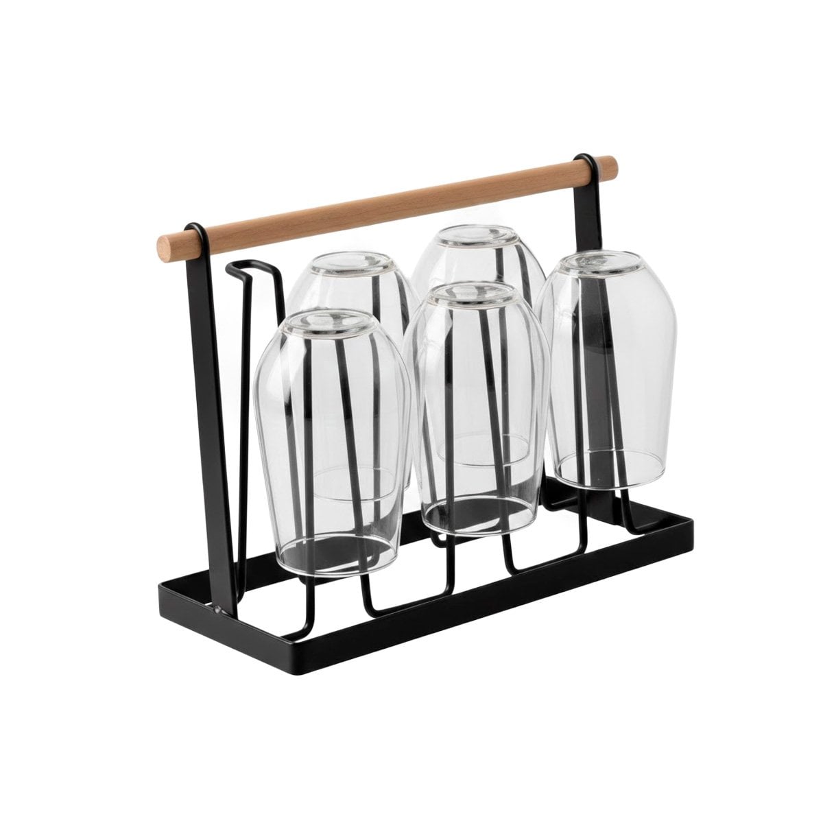 PORTA TAZAS DE 6 RAMAS METAL NEGRO CON BASE Y MANGO DE MADERA YREGALO STICKER - 1