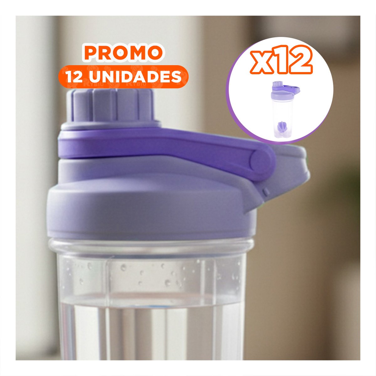 PACK12 BOTELLA TOMATODO SHAKER 500ML LILA PARA BATIDOS Y LICUADOS FITNESS YPAPEL REGALO - 1