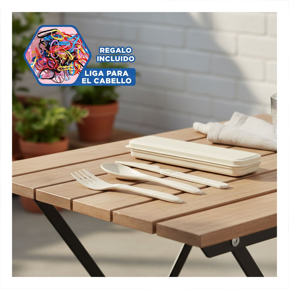 KIT 3 CUBIERTOS DE VIAJE REUTILIZABLES CON ESTUCHE BEIGE YLIGAS REGALO - 2