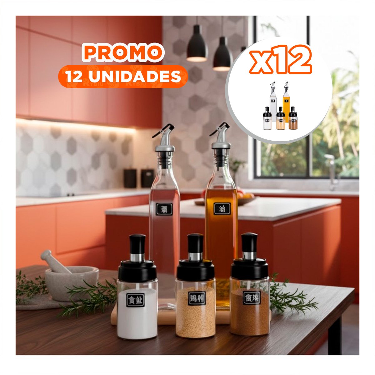 PACK12 KIT 3 CONDIMENTEROS Y 2 ACEITEROS DE PICO TRANSPARENTE YREGALO STICKER - 1