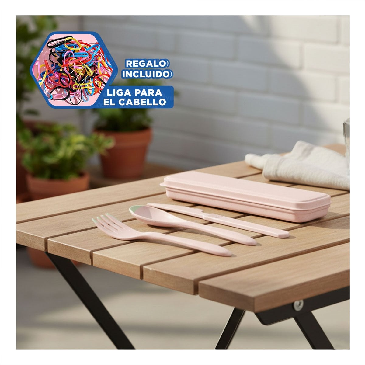 KIT DE 3 CUBIERTOS DE VIAJE REUTILIZABLES CON ESTUCHE ROSADO YLIGAS REGALO - 2