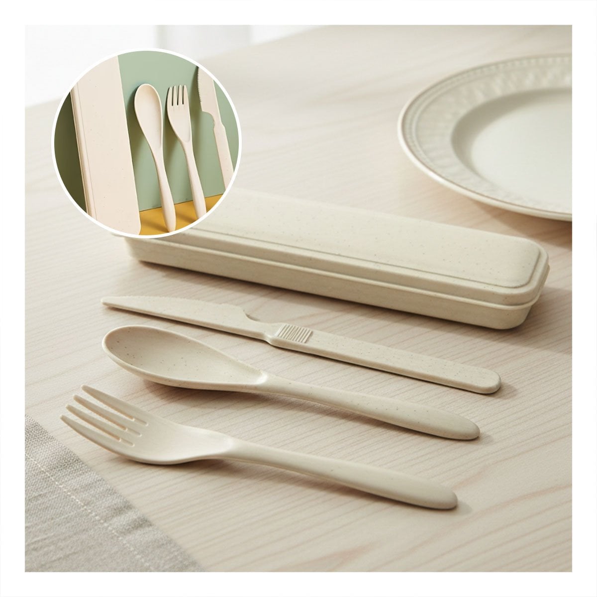 PACK6 JUEGO DE 3 CUBIERTOS CON ESTUCHE RIGIDO Y COMPACTO BEIGE - 2