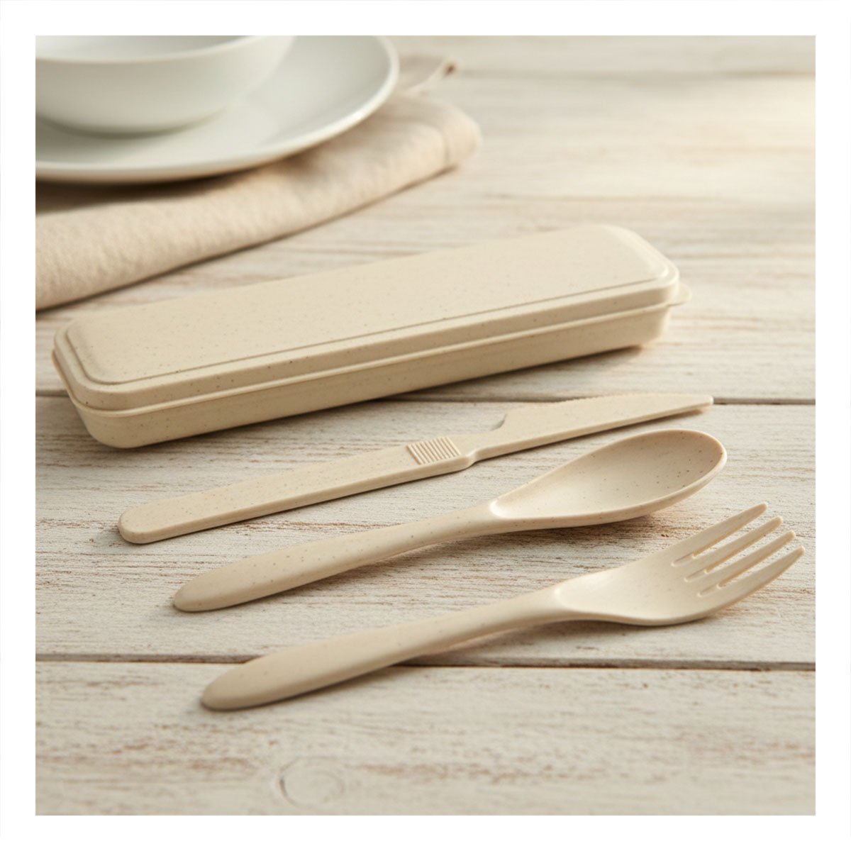 PACK12 CUBIERTOS PORTATILES REUTILIZABLES CON ESTUCHE COMPACTO BEIGE YPAPEL REGALO - 5