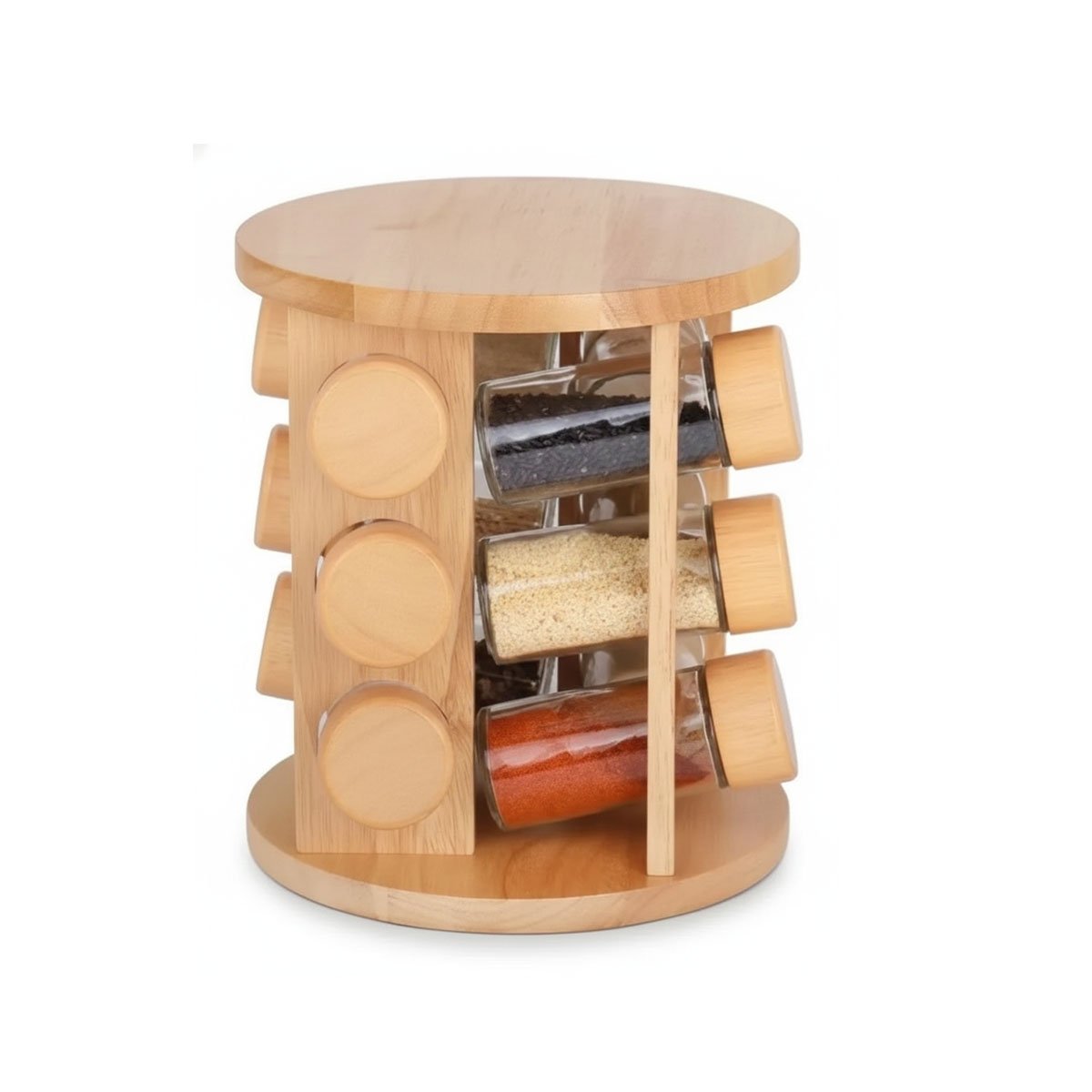 PACK2 ESPECIERO DE MESA GIRATORIO CIRCULAR CON 12 FRASCOS MADERA YREGALO STICKER - 2