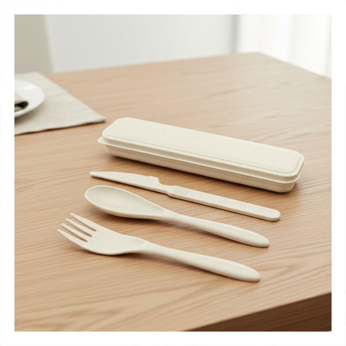 PACK2 CUBIERTOS REUTILIZABLES SET DE 3 PIEZAS CON ESTUCHE BEIGE - 2