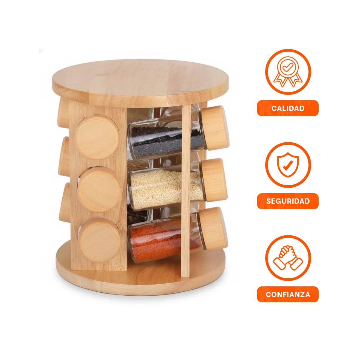 ESPECIERO GIRATORIO CIRCULAR DE 12 FRASCOS CON SOPORTE DE MADERA YPAPEL REGALO - 5