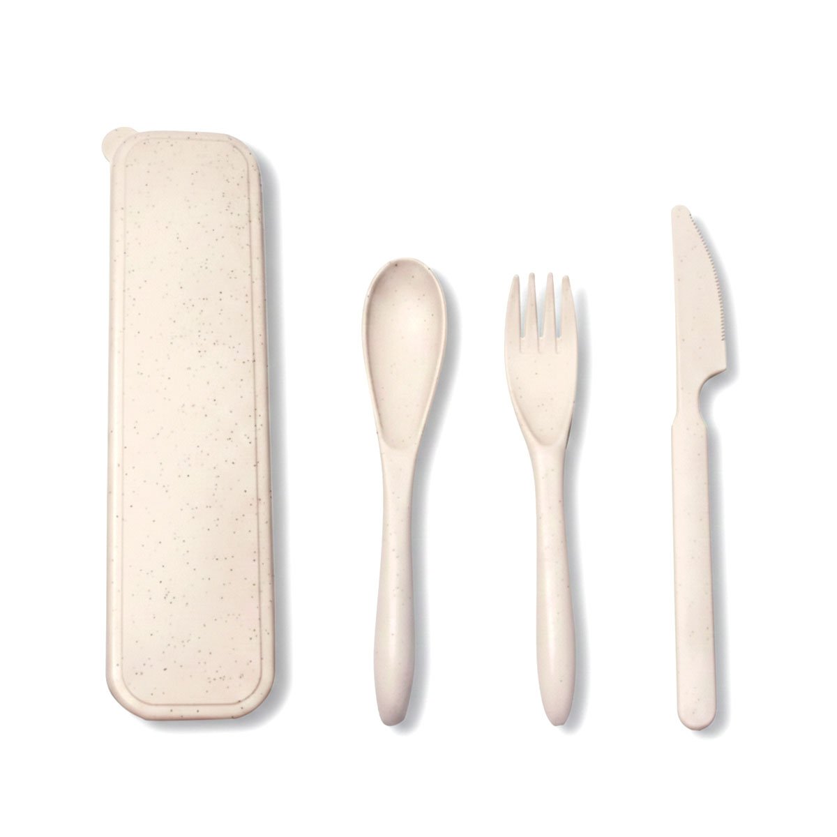 PACK12 JUEGO 3 CUBIERTOS ECOLOGICOS CON ESTUCHE PRACTICO BEIGE YREGALO STICKER - 2
