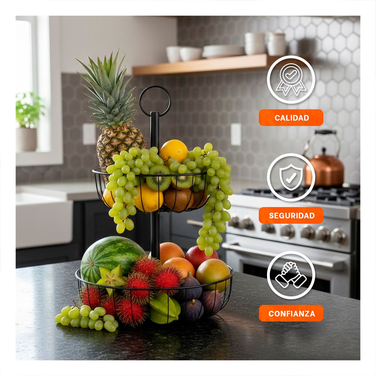 CANASTILLO FRUTERO 2 NIVELES CIRCULAR NEGRO FIRME Y ESTABLE YPOST IT - 5
