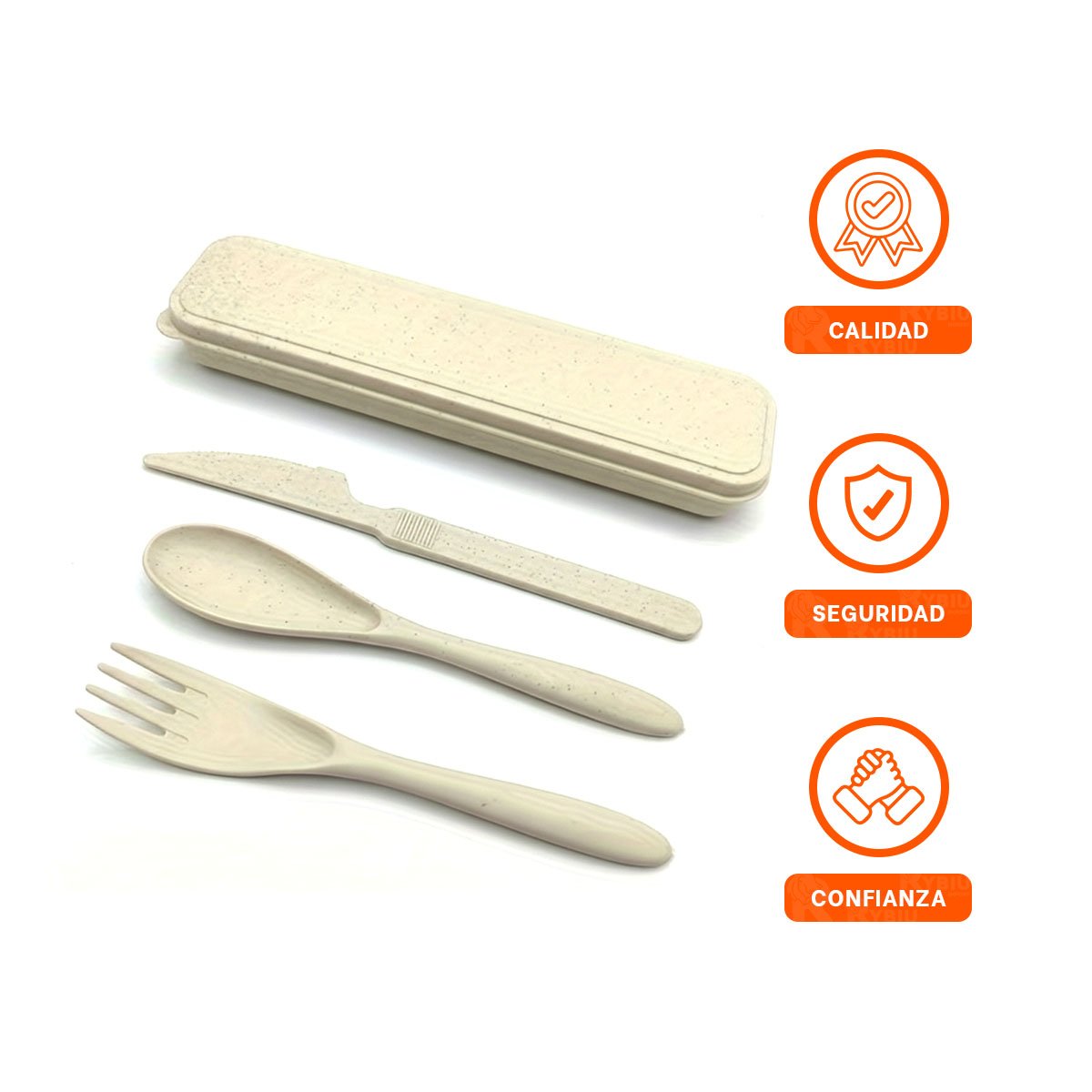 JUEGO DE 3 CUBIERTOS REUTILIZABLES CON ESTUCHE PROTECTOR PORTATIL BEIGE YPAPEL REGALO - 5
