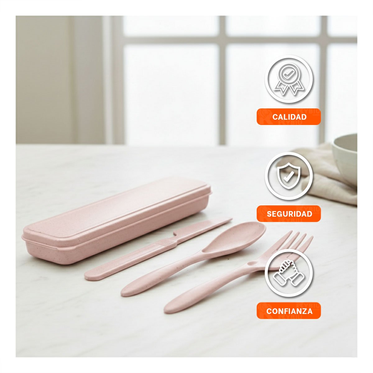 SET 3 CUBIERTOS PORTATILES CON ESTUCHE COMPACTO PARA LONCHERA ROSADO YPOST IT - 5