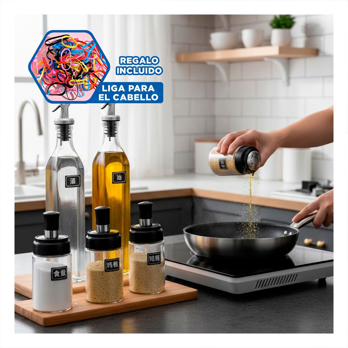 COMBO 3 CONDIMENTEROS Y 2 ACEITEROS DE PICO TRANSPARENTE COCINA Y ORGANIZADOR YLIGAS REGALO - 2