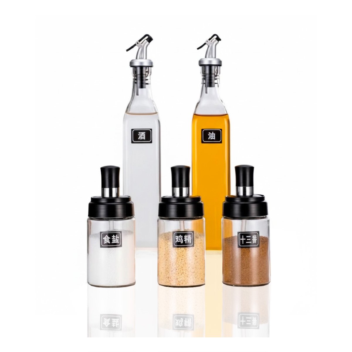 COMBO 3 CONDIMENTEROS Y 2 ACEITEROS DE PICO TRANSPARENTE COCINA Y ORGANIZADOR YLIGAS REGALO - 5