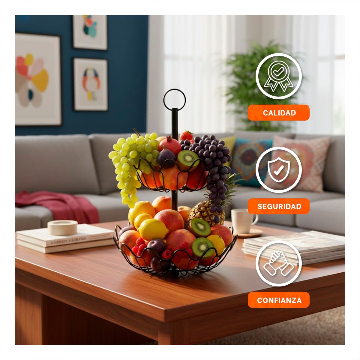 CANASTILLO FRUTERO 2 NIVELES CIRCULAR DISENO ONDAS COLOR NEGRO YPOST IT - 5