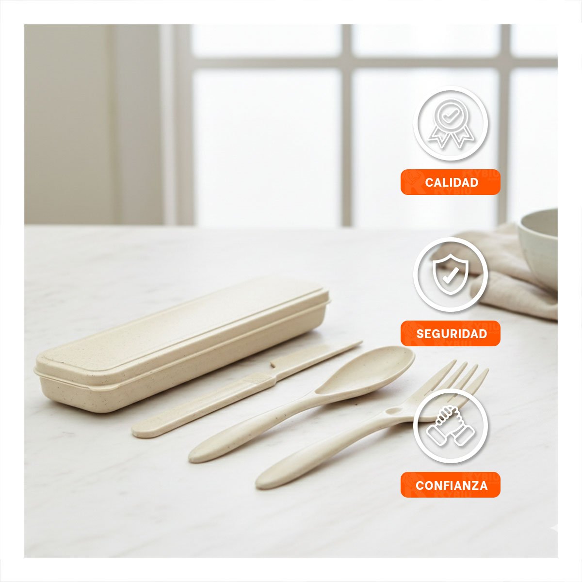 SET 3 CUBIERTOS PORTATILES CON ESTUCHE COMPACTO PARA LONCHERA BEIGE YPOST IT - 5