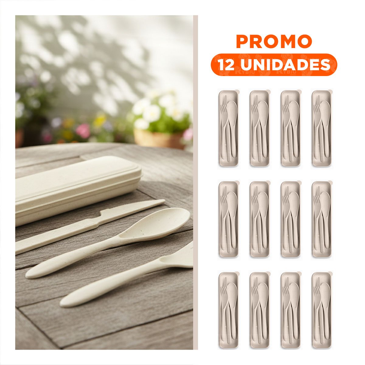 PACK12 SET DE 3 CUBIERTOS CON ESTUCHE PROTECTOR COLOR BEIGE - 1