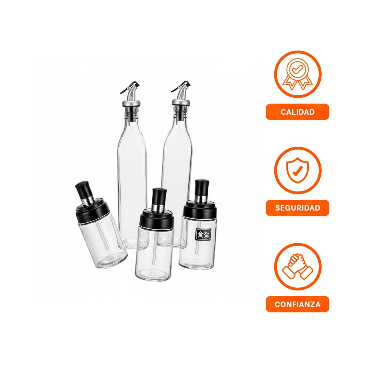 KIT 3 CONDIMENTEROS Y 2 ACEITEROS DE PICO TRANSPARENTE ORGANIZADOR COCINA HOGAR YPAPEL REGALO - 5