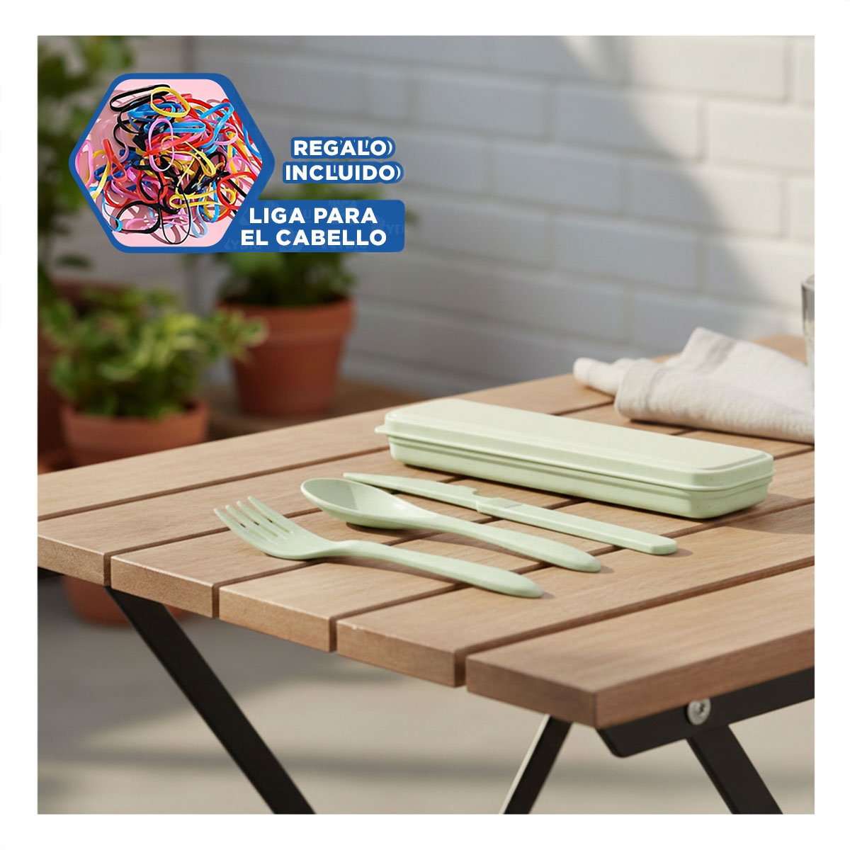 KIT 3 CUBIERTOS DE VIAJE REUTILIZABLES CON ESTUCHE VERDE YLIGAS REGALO - 2