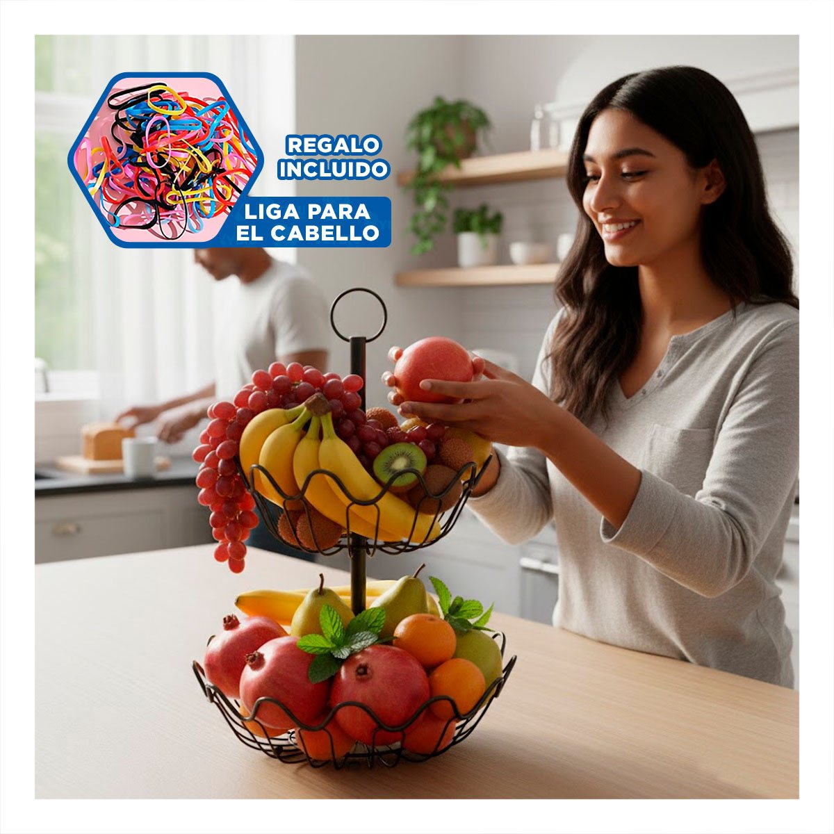 FRUTERO DECORATIVO 2 PISOS CIRCULAR ONDULADO COLOR NEGRO YLIGAS REGALO - 2