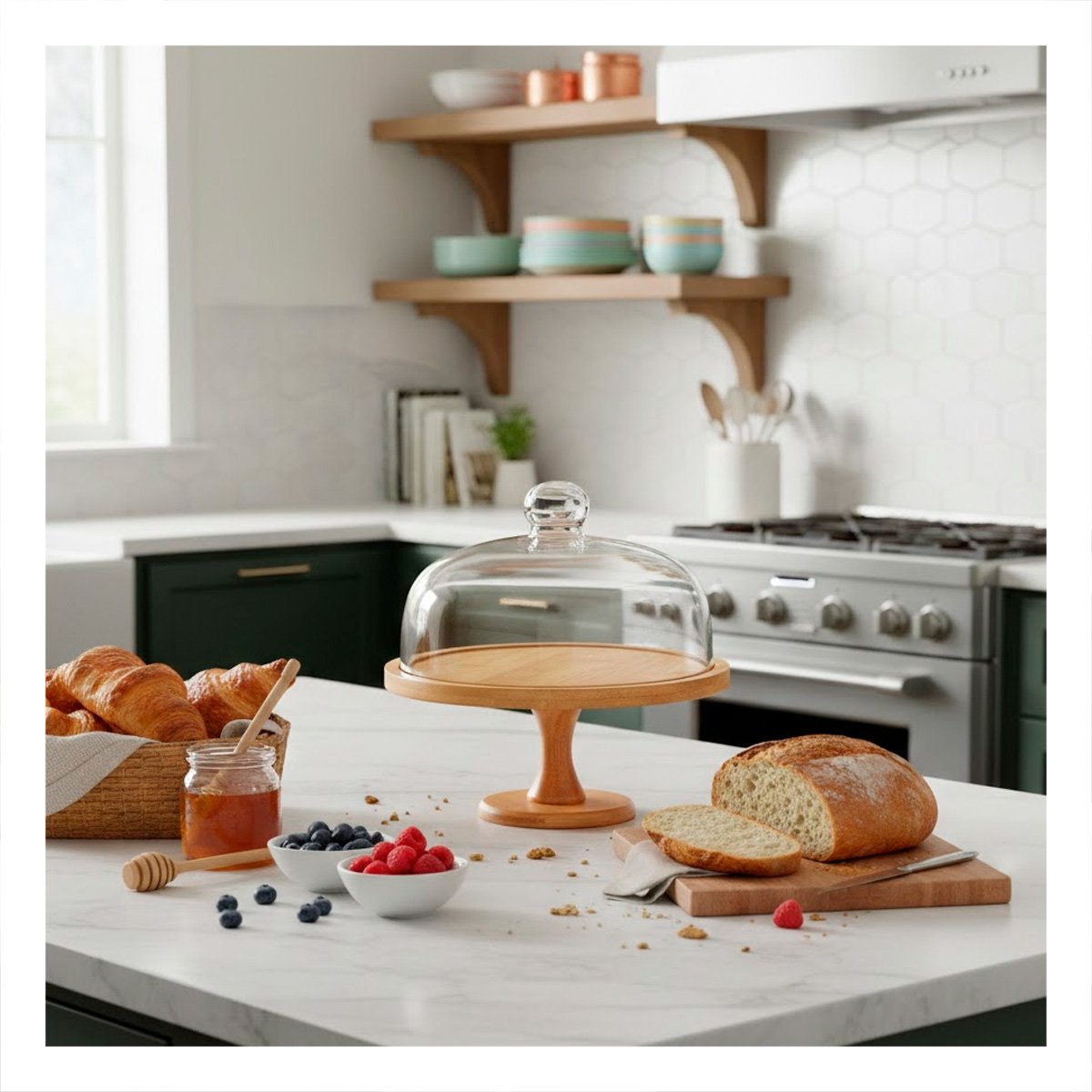PACK2 SOPORTE MADERA CON CUPULA DE VIDRIO 30CM TRANSPARENTE PARA REPOSTERIA Y HOGAR - 2