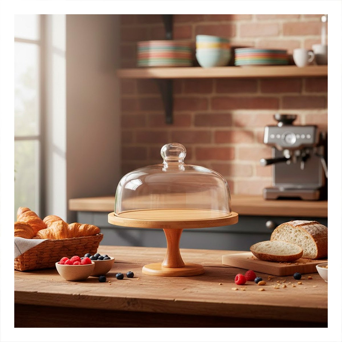 PACK2 SOPORTE MADERA CON CUPULA DE VIDRIO 30CM TRANSPARENTE PARA REPOSTERIA Y HOGAR - 3