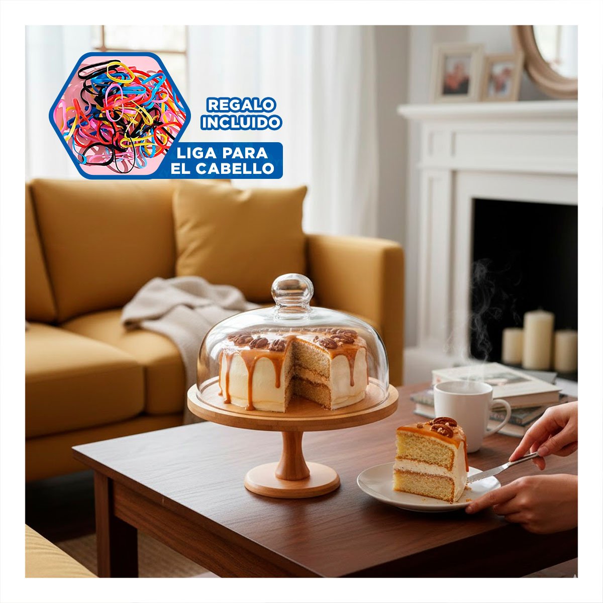 PIE MADERA CON CUPULA DE VIDRIO 30CM TRANSPARENTE PARA CENTRO DE MESA HOGAR YLIGAS REGALO - 2